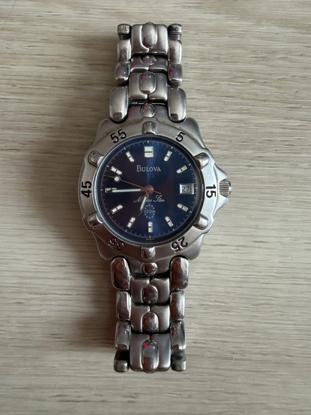 1997 Bulova Marine Star Watch 100m Blue Dial T7 96B07